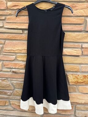 Aqua Black and White Fit-and-Flare Dress with scalloped bottom